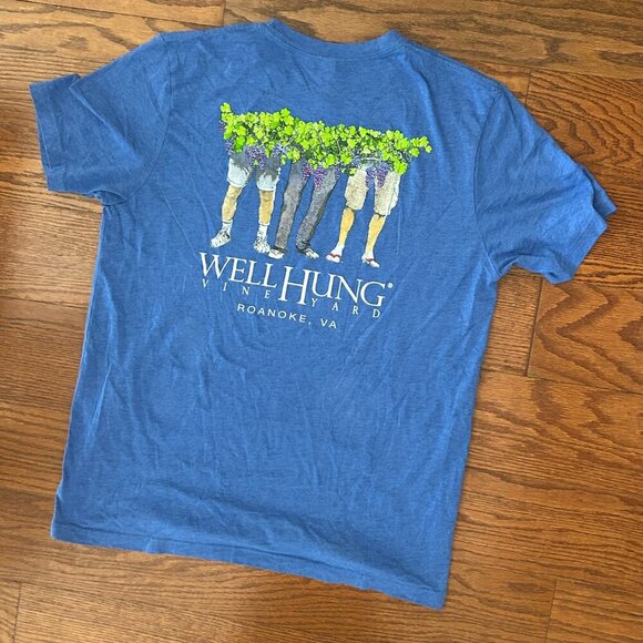 Well Hung Vineyard Roanoke VA Funny Logo Blue Tee Size Large Winery - Picture 6 of 9